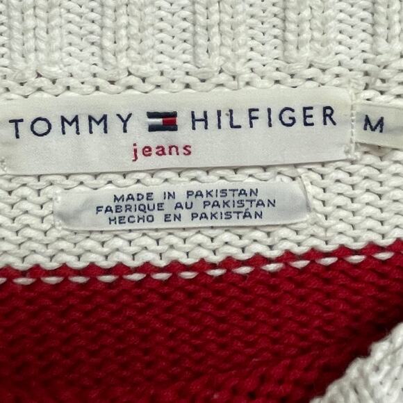 VTG TOMMY HILFIGER Patriotic Red White Blue Stripe Nautical Sweater Size Medium - Picture 6 of 7